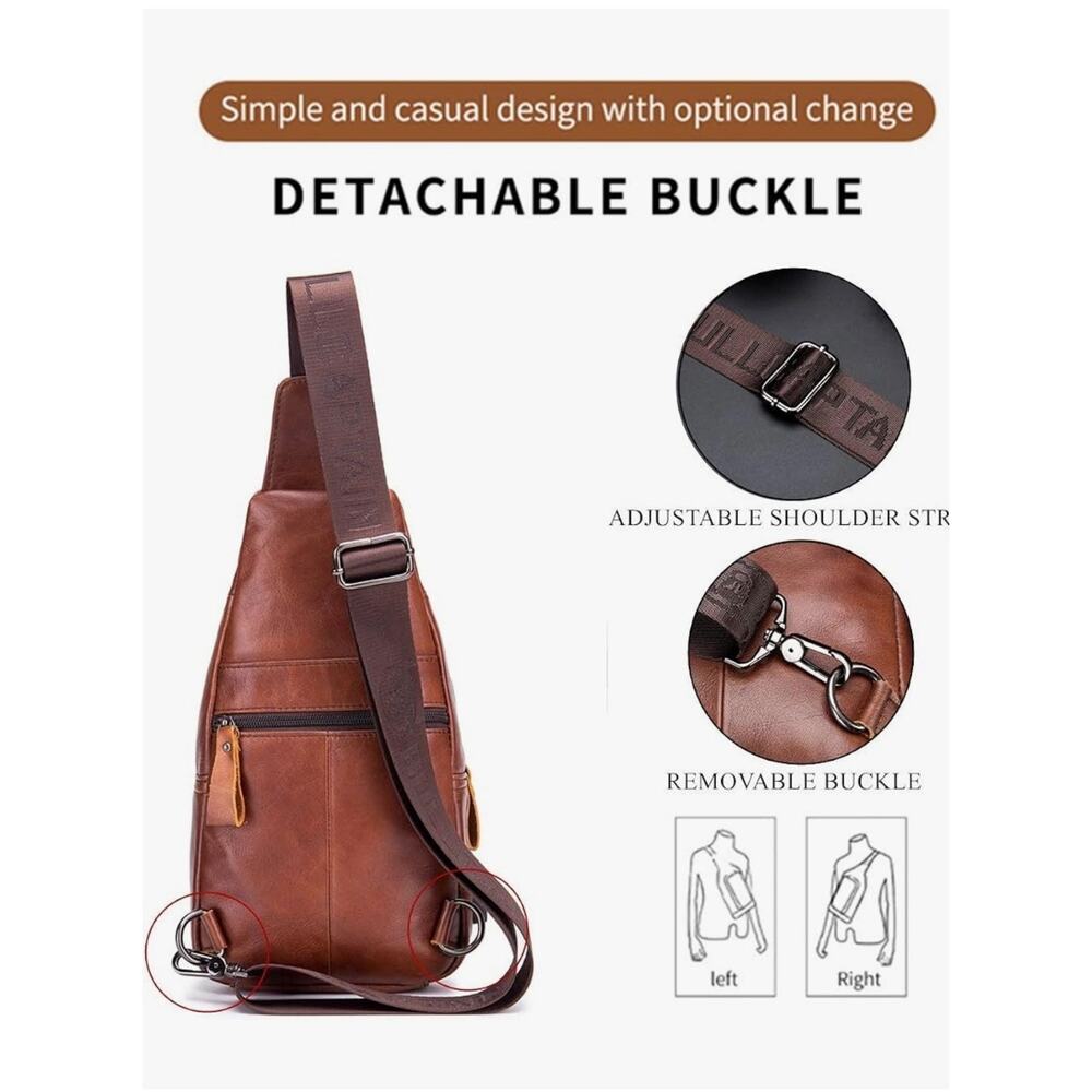 Bull Captain Leather Chest Bag w/ Nylon Strap Crossbody w/ USB Charging Port NWT - Picture 5 of 8